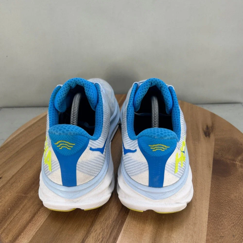 Hoka Clifton 9 Mens Running Shoes Blue White Yellow Cushioned Comfort Size 12 D